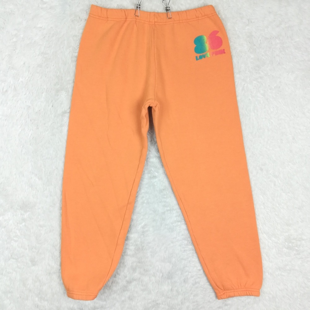 Vtg Pink Victoria's Secret Womens Pants Sweatpants Fleece Orange Love Spellout S
